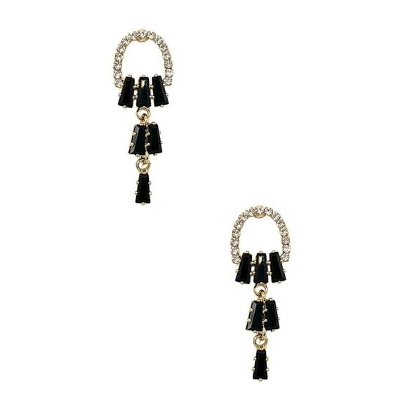 LEANNE BLACK RHINESTONE DROP EARRINGS - Picture 1 of 2